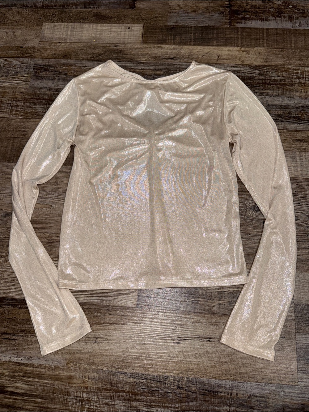 Zara Girls Metallic Open Back Long Sleeve Top Size 13 14 Champagne Shimmer